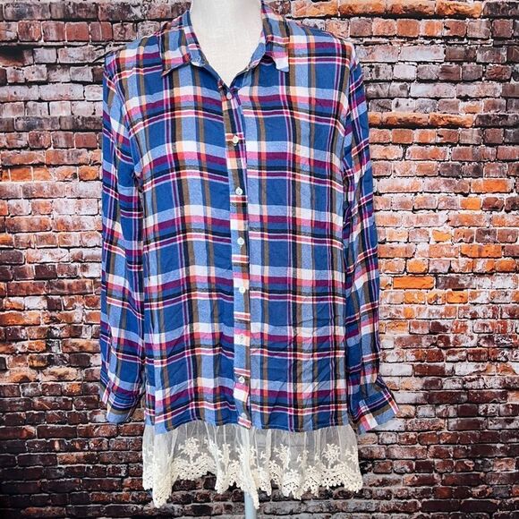 NWT Umgee Plaid Collared Button Down Blouse - Picture 1 of 8